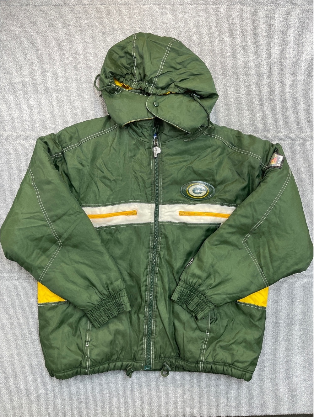 Vintage Green Bay Packers Heavy Puffer Jacket Hooded Full Zip Coat Men's